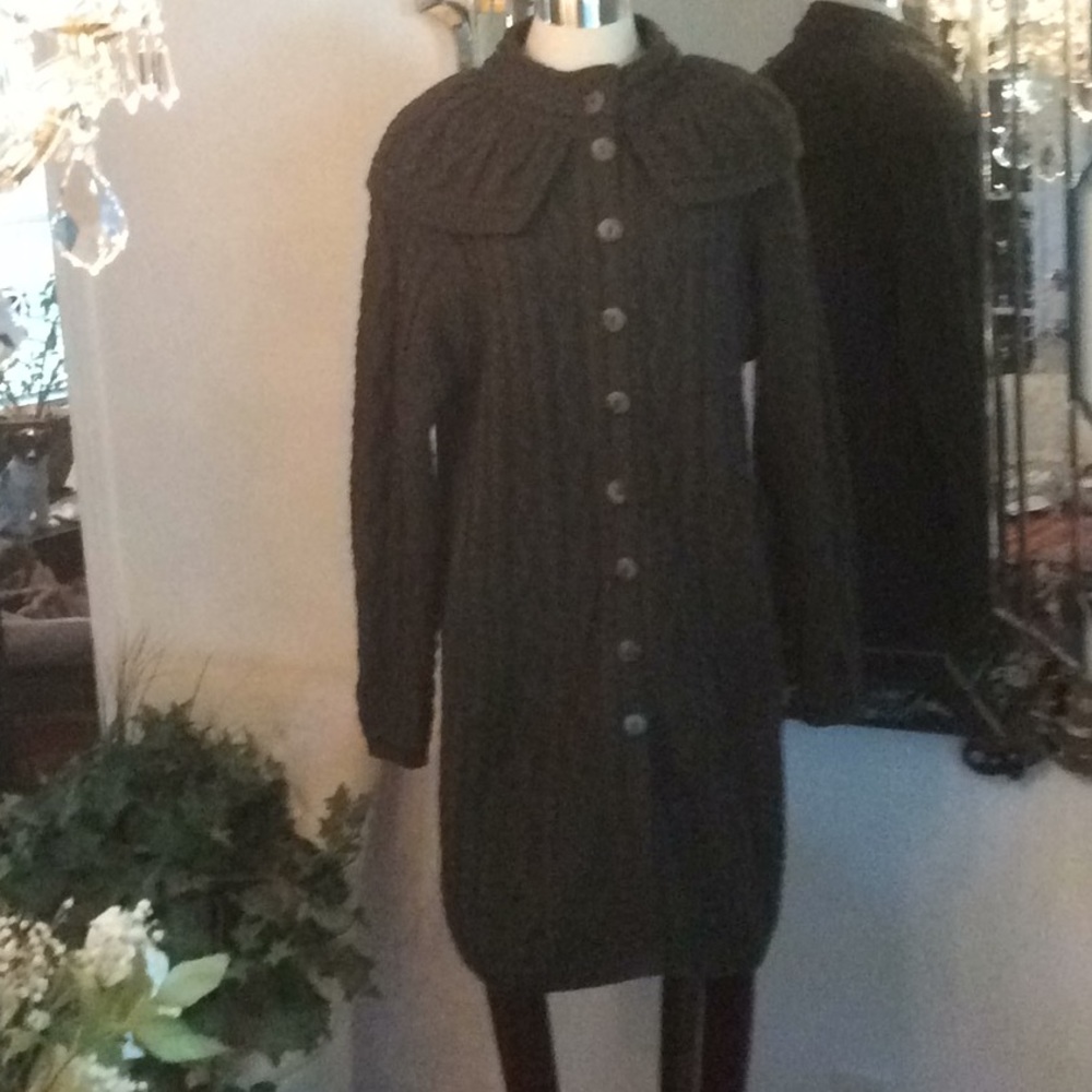 New green 100% merino-wool sweater coat xl